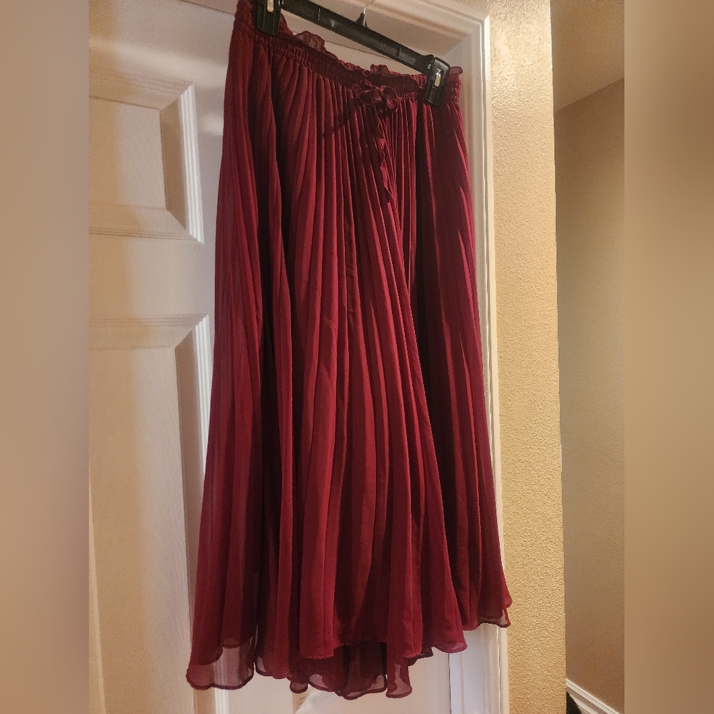 ZARA maroon pleated Palazzo Culotte wide pant trousers - Picture 4 of 5